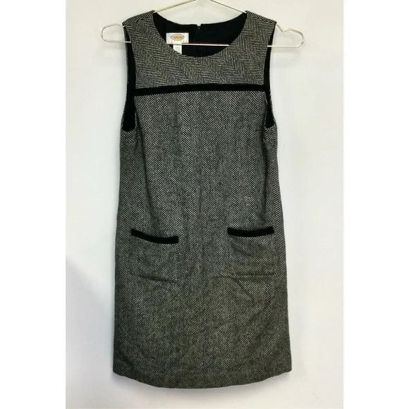 Talbots Petites Womens Black White Herringbone‎ Wool Shift Dress Size 4 - Picture 1 of 11